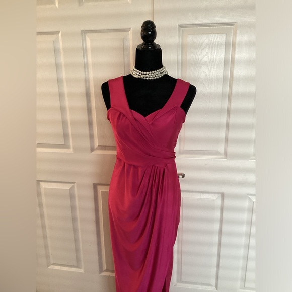 FUSHIA NWT Stretchy Evening Gown with Faux Wrap around Skirt Slit up Rig… - Picture 2 of 12
